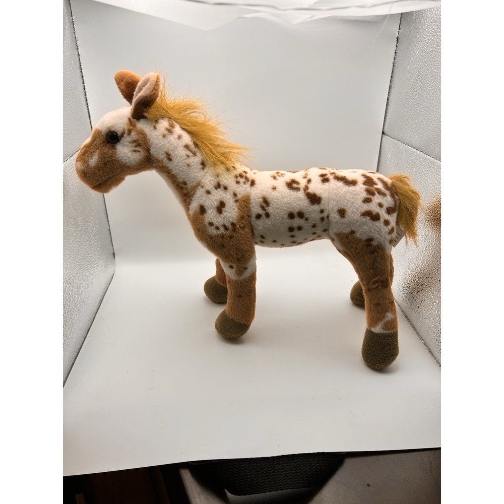 K & K Pinto Horse Plush‎ Posable Legs Glass Eyes 11" Brown White Appaloosa